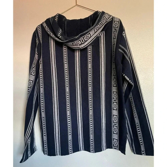 Beach by Exit Mens Pullover Long Sleeve Drawstring Hoodie Baja Jacket Navy Sz M - Picture 2 of 10